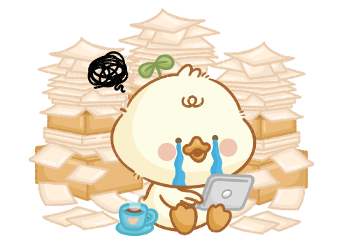 Chick mascot working at a laptop for the flowtime technique timer